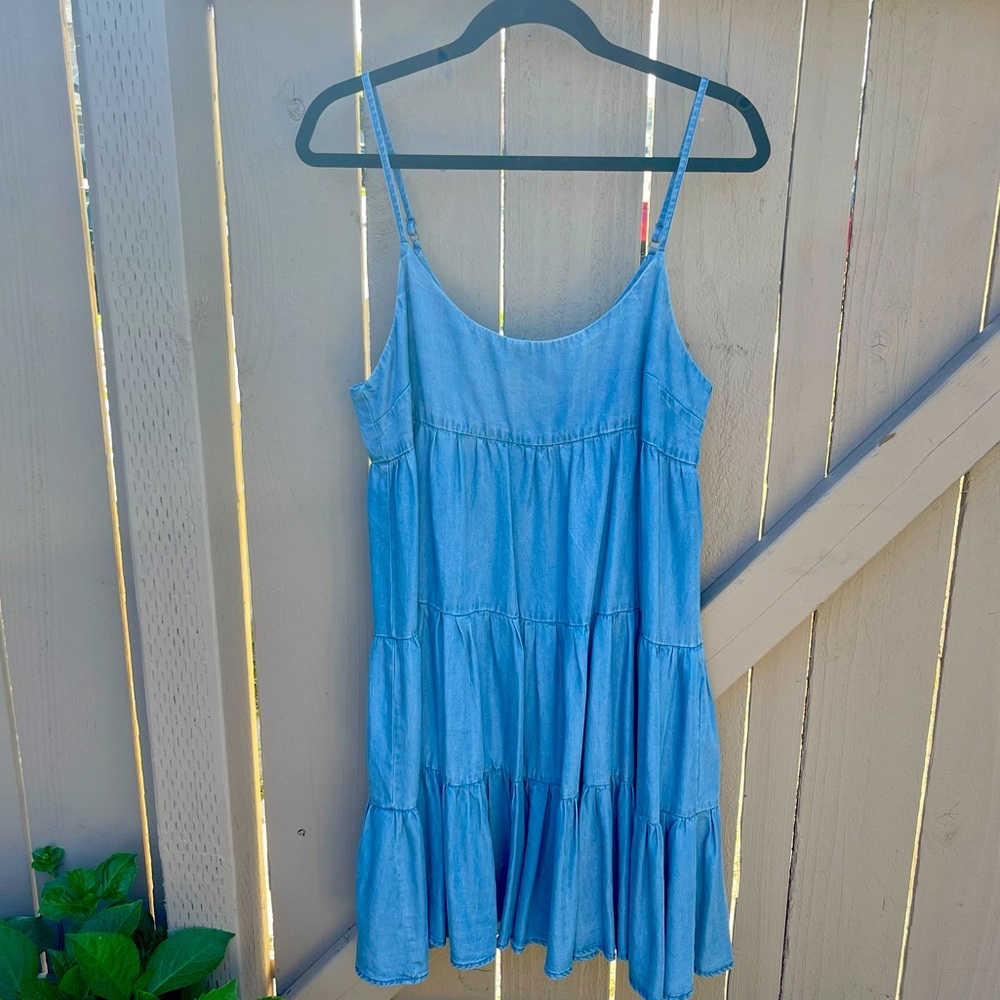 Aqua Denim Tiered Babydoll Mini Dress